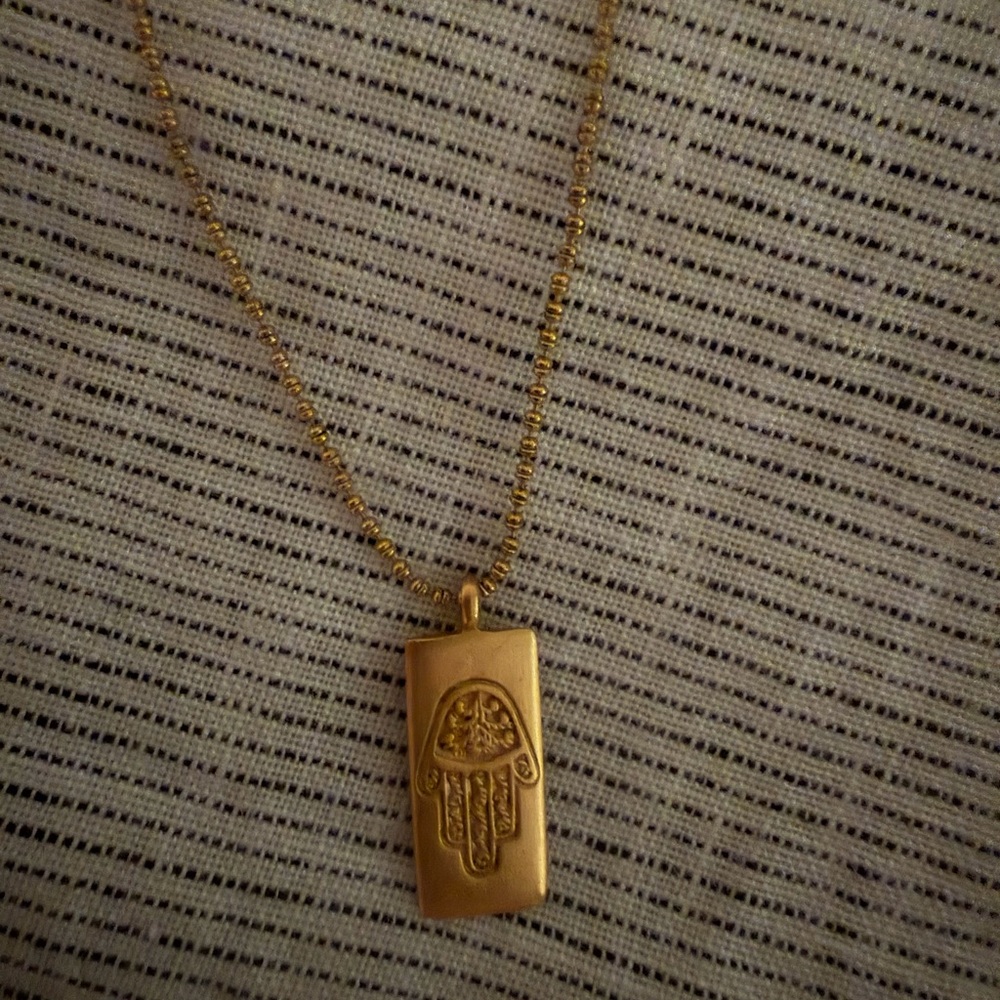 Satya Jewelry Gold Hamsa Rectangle Pendant Necklace